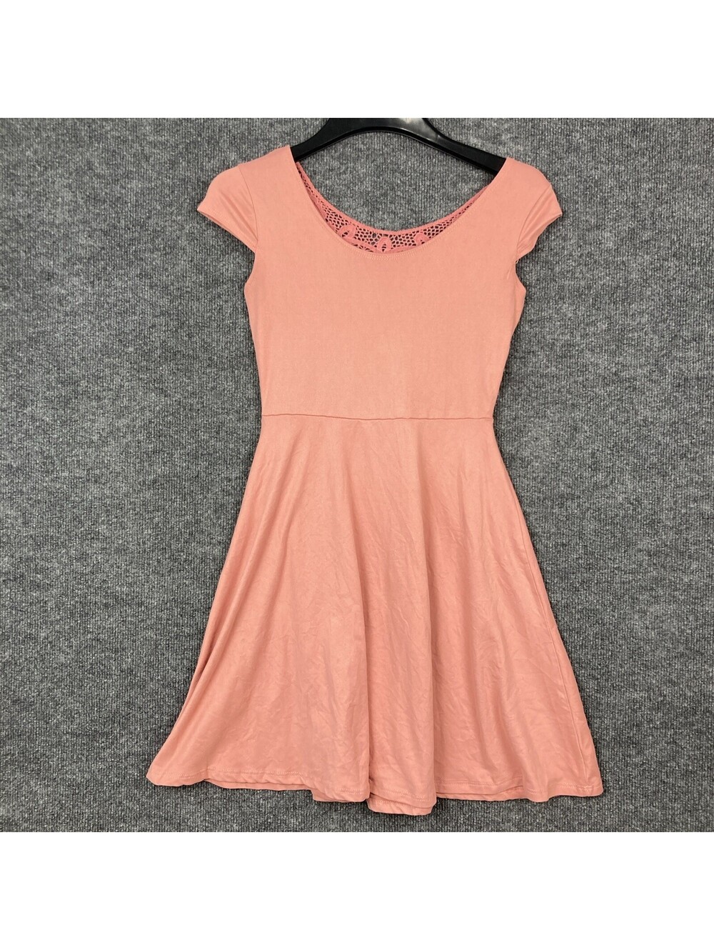 Urban Rose Womens Size Small Pink A-Line Boat Neck S/S Dress w/ Crochet Back